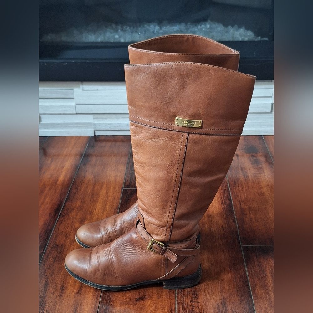 Coach Micha Chestnut Brown Leather Buckle Riding Boots size 7